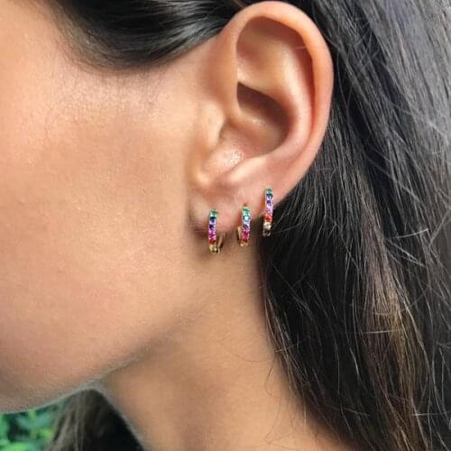 Summer 22MM rainbow cz hoop earring silver color Round cubic zirconia bright Boho Bohemia european hot fashion earrings