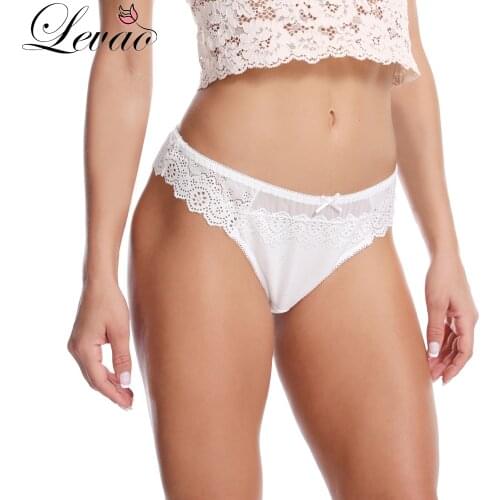 LEVAO Woman Sexy Lace Thong G String Female Ladies Cute Bow Briefs Lingerie T-Back Low Waist Panties Mesh Seamless Knicker