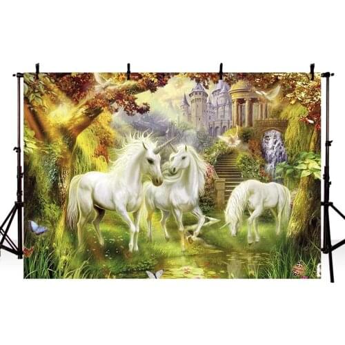 MEHOFOTO Cartoon Vinyl Photography Backdground Dream Horse Jungle Vintage Castle Forest Pigeon Children Backdrops G-539