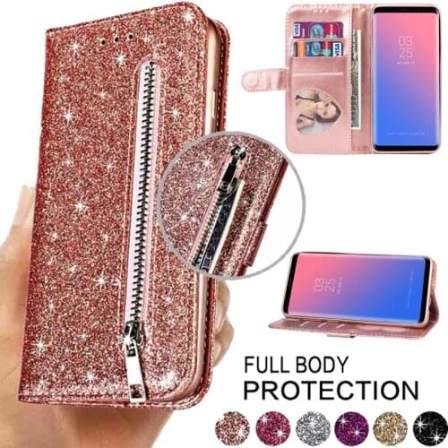 Fashion Glitter Leather Wallet Card Slots Flip Case For Samsung A10 S A20 E/S A30 A40 A50 A70 A21S A31 A51 A71 5G Case Cover
