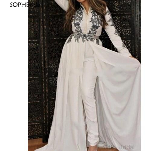 New Arrival White Evening Dresses Moroccan Kaftan Appliques Dress Algerian Costum Women Celebrity Wedding Party Gown Vestidos
