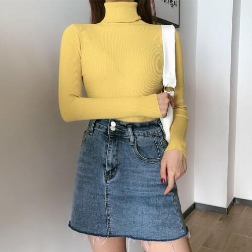 New Womens Autumn Sweater Korean Version Wild Pure Color Slim Slimming High Collar High Collar Warm Long-sleeved Sweater Women
