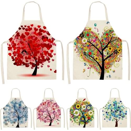 Colorful Tree Printed Kitchen Sleeveless Aprons Cotton Linen Bibs Household Women Cleaning Pinafore Home Cooking kid apron