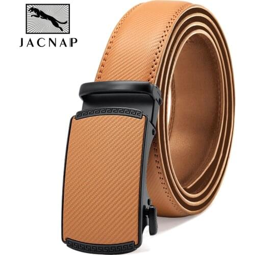 JACNAIP Mens Belts Luxury Automatic Buckle Genune Leather Strap Black Brown for Mens High Quality Cow Leather Belt 3.5cm Width