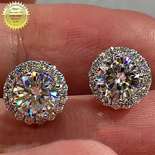 10K White Gold Earrings 0.5 1 2 3 Carat Round Moissanite Diamond Present Wedding Anniversary Engagement Party