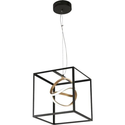 Modern Matte Black 33cm 24W Square Cage Aluminium LED Pendant Lamp Suspended Light Fixture For Dinning Living Room Bedroom