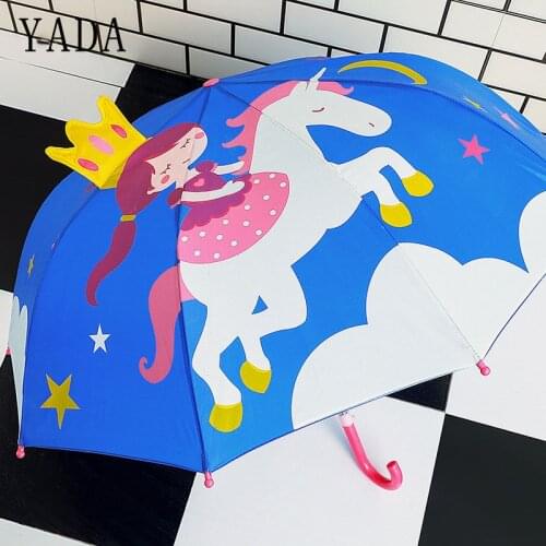 YADA New 2-7 Age High Quality 3D Child Cartoon Transparent Long Princess Umbrella Sun Rainy Boys Girls Kids Tools Umbrella YD057