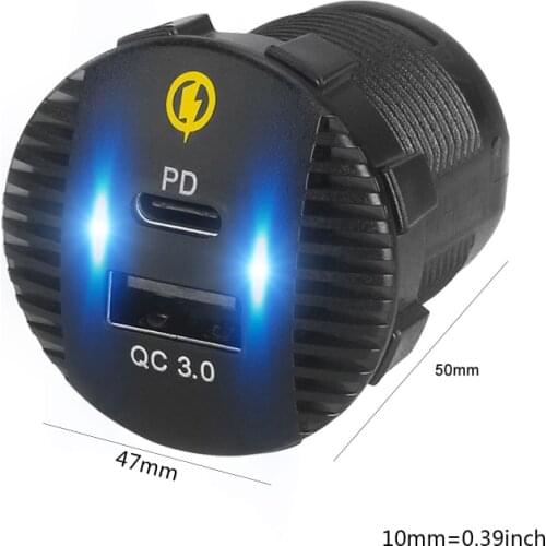 Waterproof 12V 24V Quick Charge QC3.0 USB 18W Type C PD Fast Car Charger Adapter for SUV Boat Truck Marine Tablet Cellphone GPS