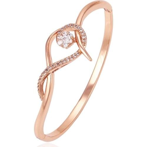 MxGxFam Rose 585 Gold Color Flowers AAA+ Zircon Bangles and Bracelets for Women 17 cm Fashion Jewelry