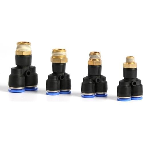 10mm OD Tube Push Into Connect 1/2"BSPT Outer diameter 20.5mm Male Thread Y Shaped Tee Pneumatic Connector Fittings