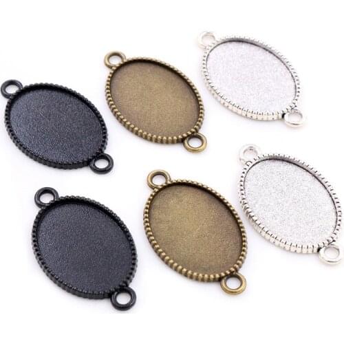 10pcs 18x25mm Inner Size Black Antique Silver Plated Bronze Classic Style Cameo Cabochon Base Setting Pendant necklace findings