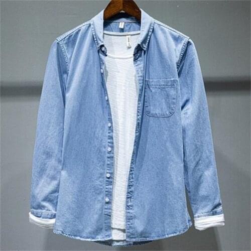 100% Cotton Mens Denim Long Sleeve Shirt 2021 Spring New Business Fashion Retro Casual Shirt Jacket Male Street