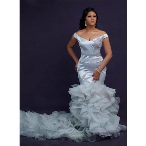 2020 Off Shoulder Mermaid Wedding Dresses Elegant Lace Appliuqes Plus Size Sweep Train Bridal Gown