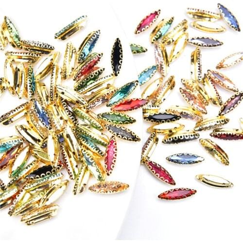 7*15Mm 4*15Mm Sew On Crystal Stones Flatback Rhinestones Horse Eye Diamond Lace Metal Claw 4 Holes Diy Jeans Wedding Dresses