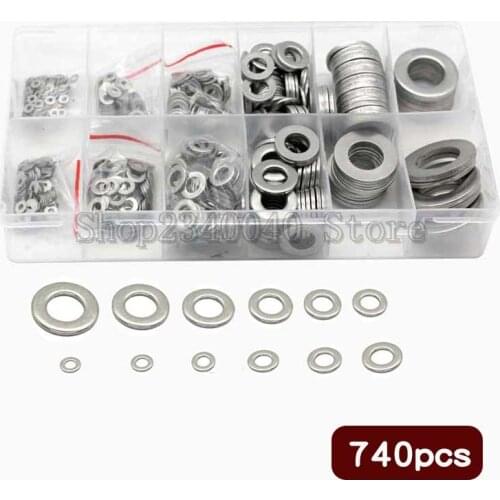740pcs Washer Set M2-M18 GB97 Stainless Steel Washer Flat Washers Ring Plain Washer Gaskets Assortment Kit 12 Sizes