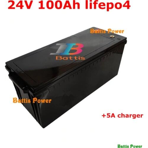 Solar power battery pack 24V 100Ah LiFepo4 battery pack lithium for RV campers caravan autocaravanas motorhome+5A charger