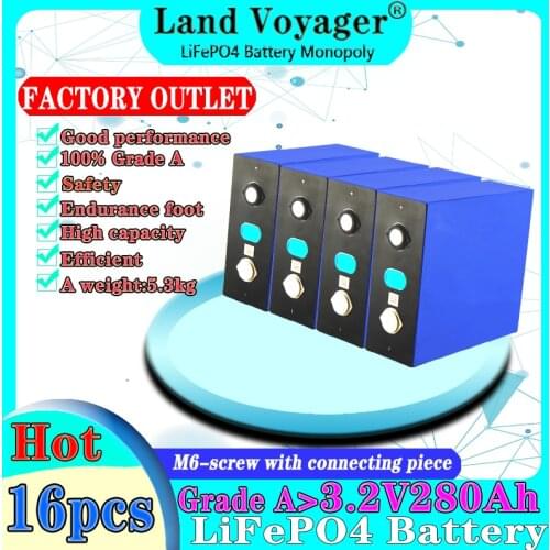 16PCS brand new 3.2v280ah lifepo4 rechargeable battery lithium iron phosphate solar battery 12v 24v 48V 280ah EU duty free USA