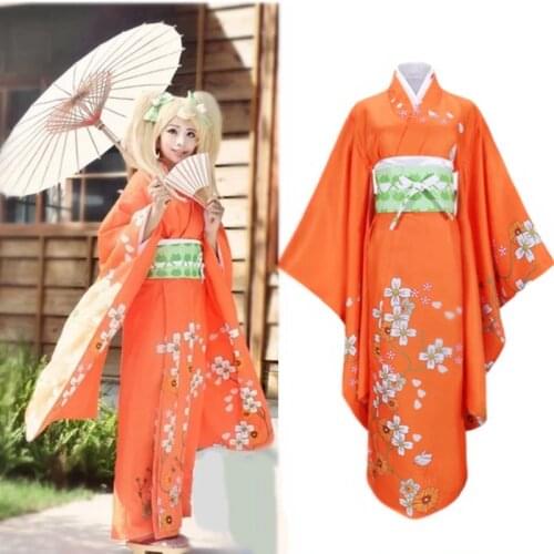 Anime Super Danganronpa 2 Hiyoko Saionji Kimono Cosplay Costume Adult Women Orange Kimono Dress Halloween Carnival Costumes