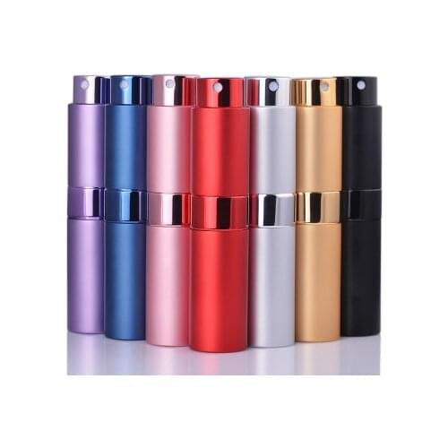 Free shipping 50pcs 8ml 15ml round rotary spray bottle aluminum perfume portable glass refillable bottles