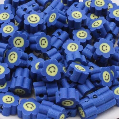 Dark blue Smile Flowers Polymer Clay Spacer Beads Sun Flower, for Jewelry Making,Earring Making Necklace Accessories 10MM