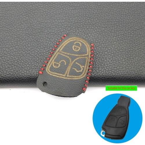 100% Leather Remote Key Fob Cover Case For Mercedes Benz C B E Class CLS CLK SLK CL / w203 w211 w204 3 Button Protect Shell