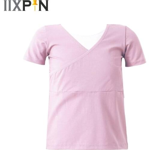 Kids Girls Short Sleeves Cotton Stretchy Tops Ballet Gymnastics Blouse Tops Stage Performance Sports Children Dance Crop Top