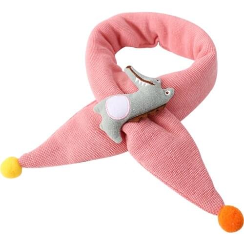 Kids Boy Girl Scarf for Baby Children Winter Neck Warmer Cartoon Dinosaur Pom Pom Scarves Solid Color Cute Fashion 1-8 Years
