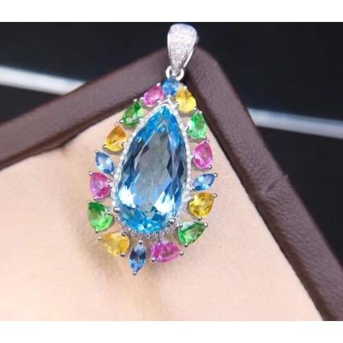 Exquisite Water Drop Pendant Necklace Inlay Multi Color Crystal Zircon Fashion S925 Jewelry For Women Wedding Anniversary Gifts