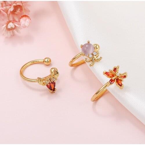 1PC Non-piercing Crystal Ear Cuffs Wrap Ear Starfish Octopus Fish Clip on Earrings for Women Ocean Animal Jewelry Fake Piercing
