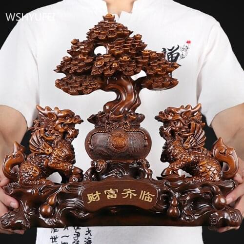 Chinese Resin Animal Sculpture Ornaments Living Room Feng Shui Decoration Shop Office Lucky Auspicious Decor Accessories