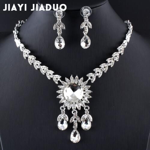 Jiayijiaduo Necklaces Earrings Sets Rhinestone silver-color Women Crystal Wedding Bride Party Rhinestone Bridal Jewelry Sets