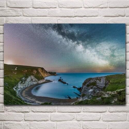 Beautiful poberezhe more zviozdnoe nebo coast nightscape living room decor home decor art print wood frame fabric poster KN381