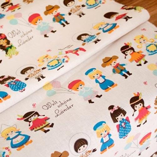 LEO&LIN Beige Happy cartoon child girl balloon Cartoon DIY handmade cloth Cotton Fabric Patchwork (1 meter)