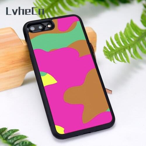 LvheCn Silicone Rubber Phone Case Cover for iPhone 6 6S 7 8 Plus X XS XR 11 12 Mini Pro Max Colourful camouflage cow print