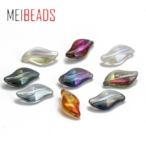 MEIBEADS Multicolor 3*1.5mm 10pcs Leaf Faceted Crystal Glass Beads Loose Spacer Beads for Jewelry Making