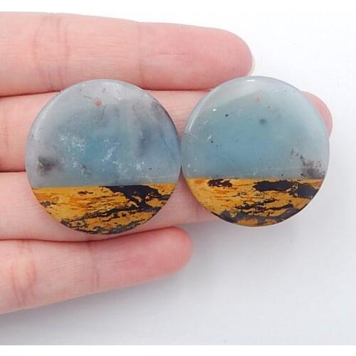 New Natural Stone Fashion Cabochon Chohua Jasper with Amazonite Pair For Making Earrings,30x5mm，14.3g