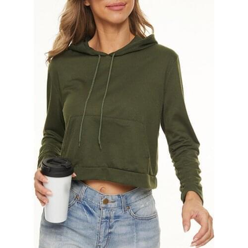 Fashion Women Sweatshirt Hot Sale Hoodies Solid Crop Hoodie Long Sleeve Jumper Hooded Pullover Coat Casual Sweatshirt Top