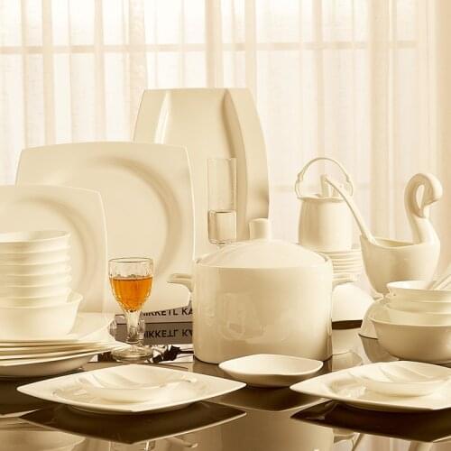 Pure White Dishes set home combination plates bowls Jingdezhen ceramic bone china tableware Dishes Nordic