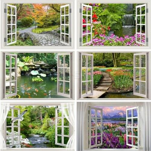 KAMY YI Outside The Window Diamond Painting Cross Stitch Set Landscape 5D Diy Full Diamond Embroidery Mosaic Home Decoration