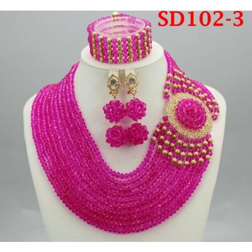 Nigerian Wedding African Beads Jewelry Sets Crystal Necklace Sets Gold Color Jewelry Set Wedding Accessories Party SD102-1