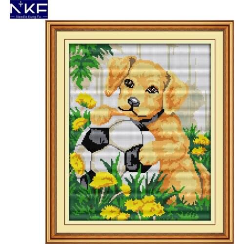 NKF Puppy and Football Cross Stitch Set Handmade Craft Needlework Cross-Stitch Embroidery Kit Cross Stitch for Home Decor