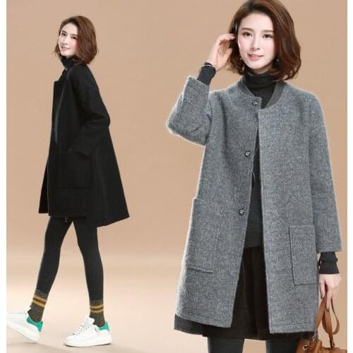 2021 Fall Winter New O neck Women Woolen Cloth Cardigan Plus size Fashion Women Long Woolen Coat Female Casual Solid s991