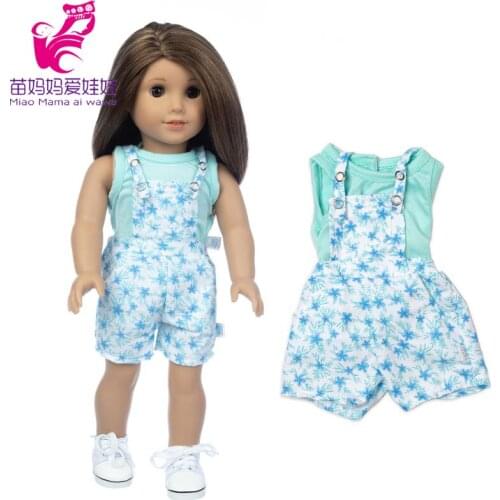 18 Inch Girl Doll Clothes T-shirt Overalls Suspender Pants Baby Doll Summer Clothes 43 Cm Toy Wears Children Gifts