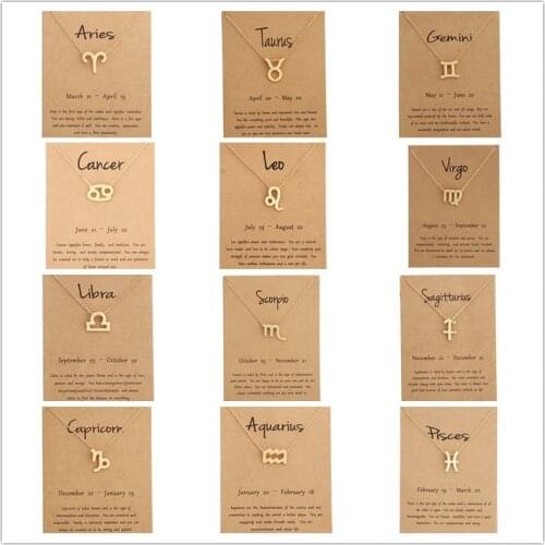 12 Constellation Necklace Zodiac Sign necklace with Card Pendant Necklace charm Message Card Birthday Gift for Women Girl