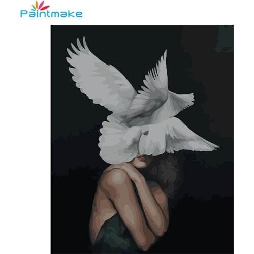 PAINTMAKE Oil Painting By Numbers Animals Girl Hand Painted On Canvas DIY Pictures By Number Wing Figure Kits Home Decoration