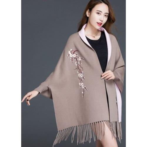 Knitted Cheongsam Shawl Coat Women 2020 New Autumn And Winter Fringed Scarf Dual-use Long Thick Padded Cloak