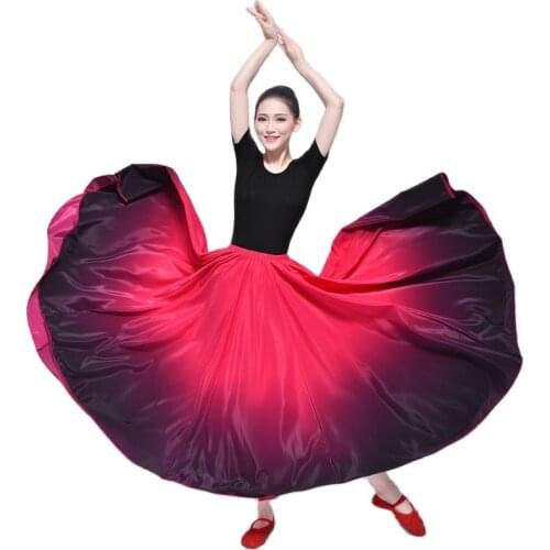 Practice Tibetan Performance Dress Half Length Adult Big Swing Red Satin Clothes Spanish Clothing Girl Gypsy Skirt