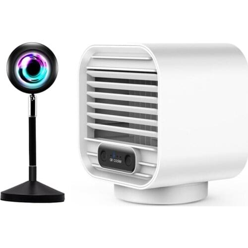 Sunset Lamp Projector Rainbow Projection Lamp LED Night Light & Mini Water Cooling Fan Portable Air Cooler White