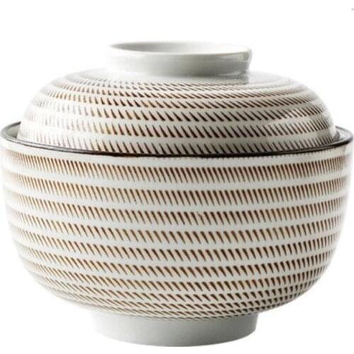 Rice Noodle Bowl with Lid Japanese Style Tableware Ceramic Salad Soup Bowl Food Container Dinnerware