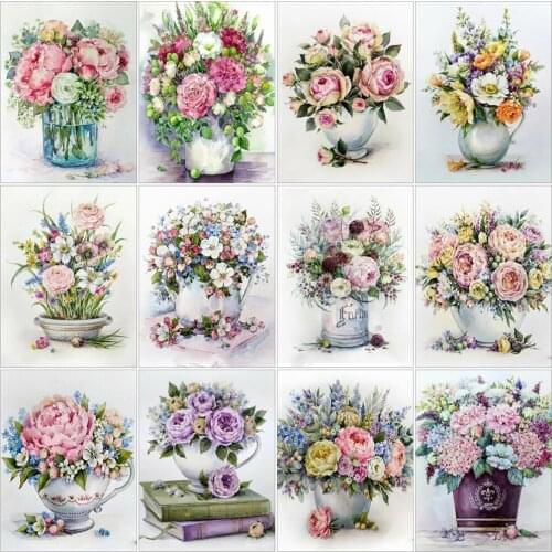 5D DIY Diamond Painting Full Flower In Vase Scenery Diamond Mosaic Stitch Interior Paintings Art Picture Handicraft Home Decor